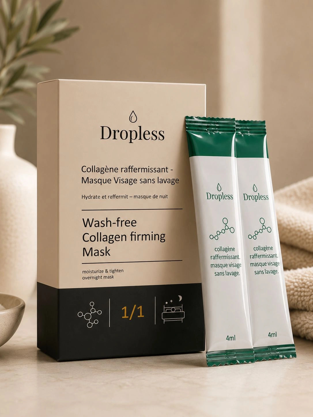 Dropless – Masque Visage au Collagène Raffermissant Sans Rinçage